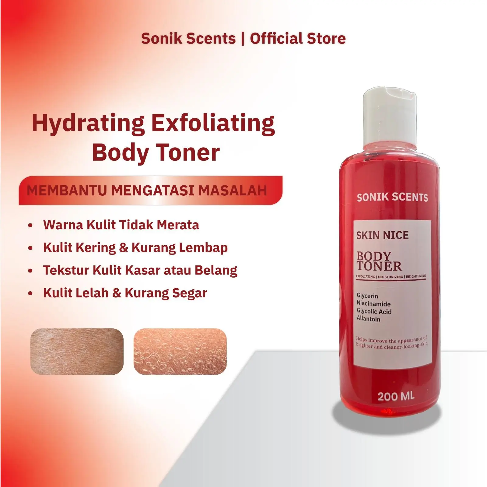 [ PROMO LIVE ] SONIK SCENTS SKIN NICE BODY TONER MERAH 200 ML Glycerin, Niacinamide, Glycolic Acid, allantoin