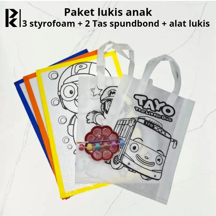 Paket lukis styrofoam dan tas spundbond ( 3 styrofoam + 2 tas spundbond free set alat lukis 1