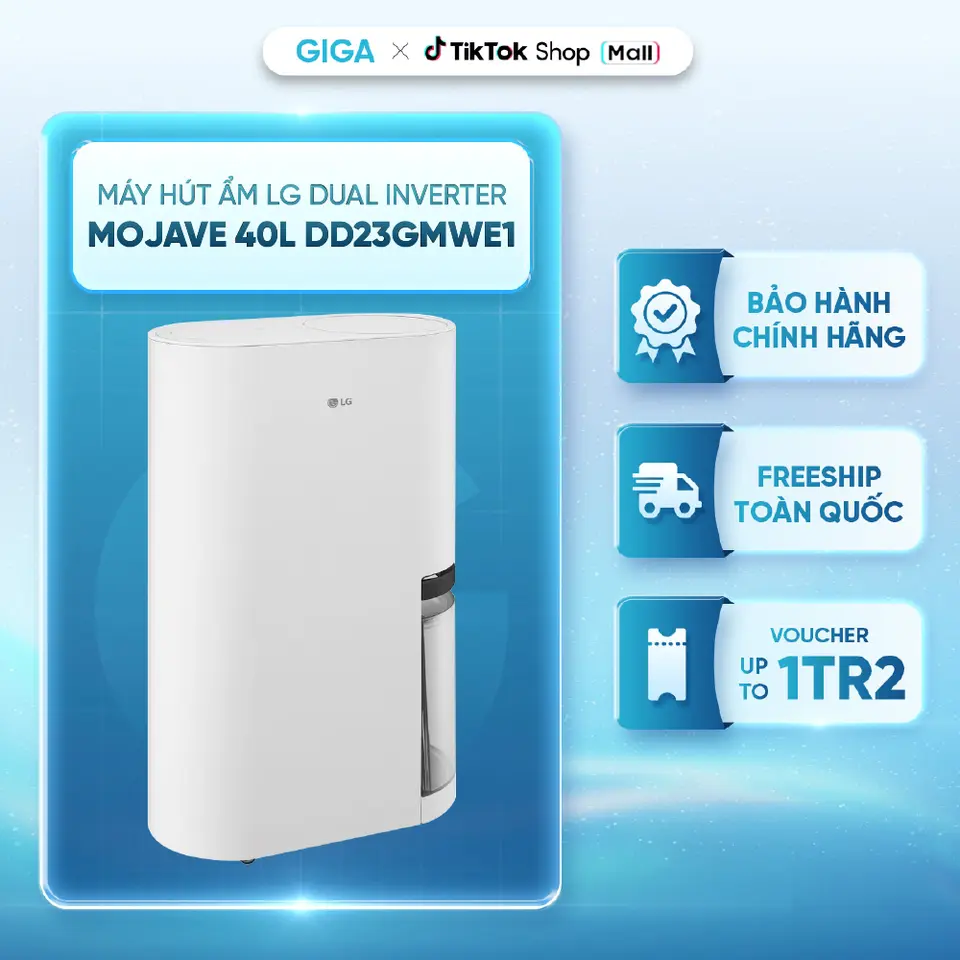 Máy hút ẩm LG Dual Inverter Mojave 40L DD23GMWE1 - Công suất 379W - Dual Inverter Compressor - UVnano - Độ ồn thấp 40dB