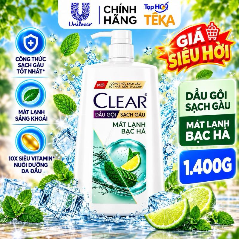 [GIÁ SIÊU HỜI] Dầu gội sạch gàu Clear Mát Lạnh Bạc Hà 1.4KG