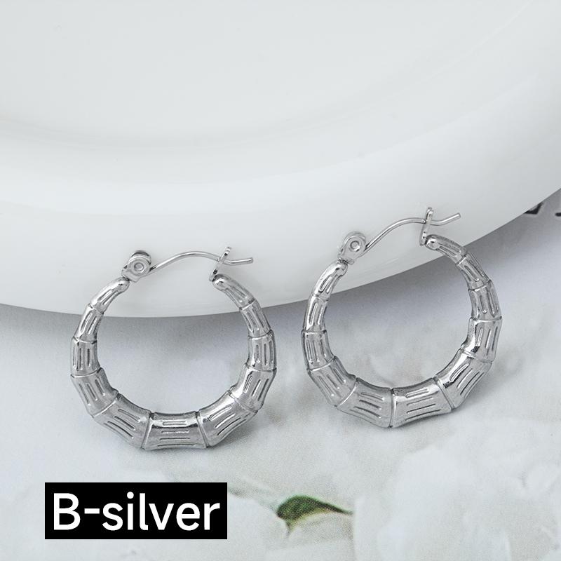 Product Introduction of Stainless steel cross-border fashion temperament all match personality simple geometric bamboo women's  gold earrings 7