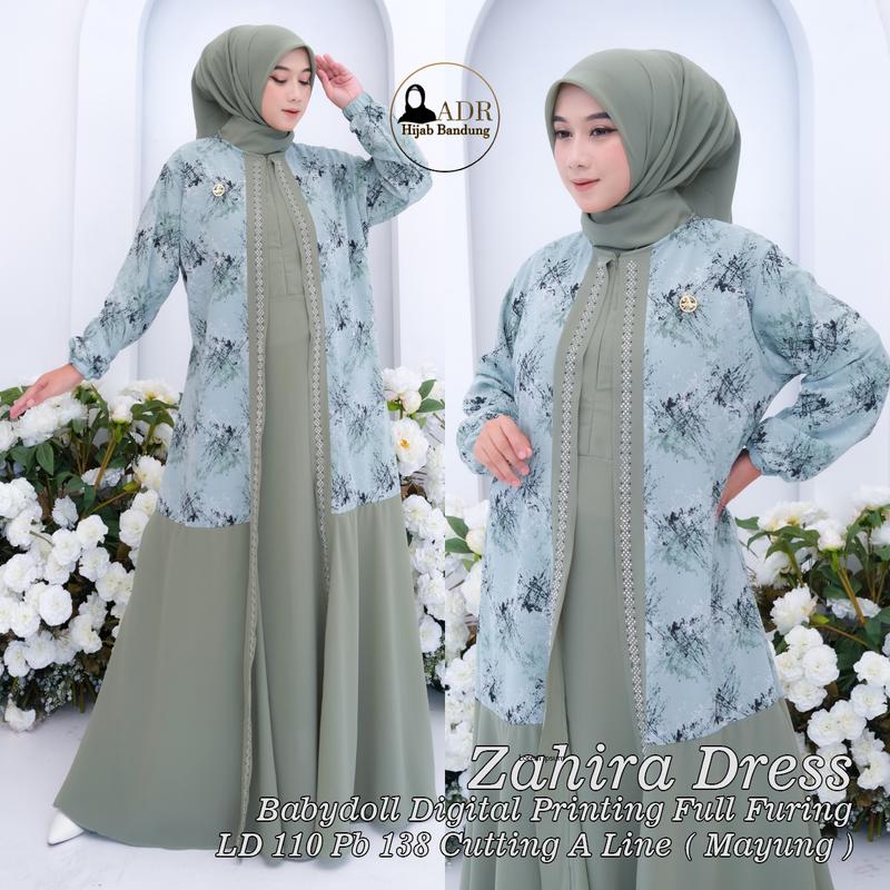 Dress ZahiraGamis BabyDoll Digital Printing Full Furing Busui dan Wudhu Friendly Kerudung SegiEmpat Muslim 3