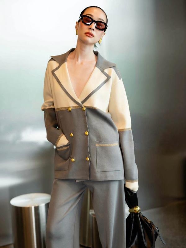 SET7462 Suit Style Blazer Top with Long Pants Knit Set 3