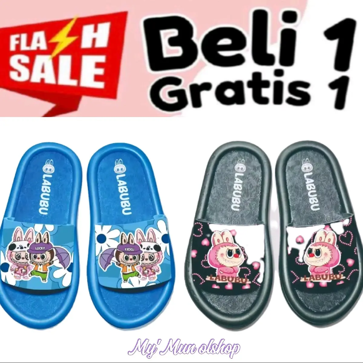 sandal selop labubu anak perempuan
