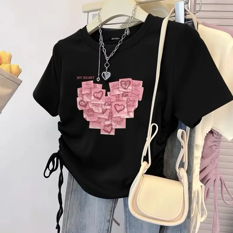 Crop Top  Serut wanita motif MY HEART kaos wanita crop top korean Tshirt Atasan 0