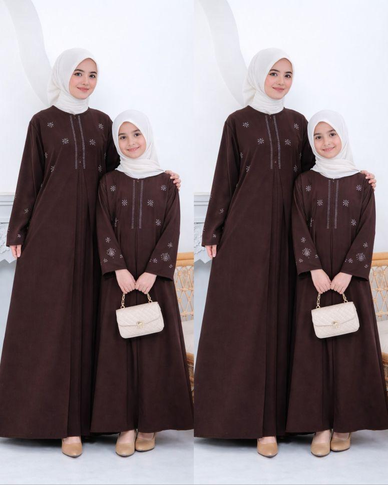 Abaya Couple Ibu Dan Anak Terbaru 2026 Lebaran Bahan Sabrina Silk Anti UV Mewah Elegant Gamis Model Kekinian
