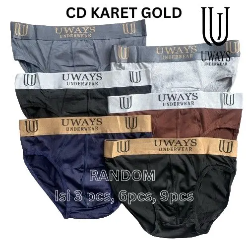( Isi 6pcs, 9pcs ) Celana Dalam Pria Segitiga Karet Gold | Cd Pria Murah Meriah Tulisan Campur