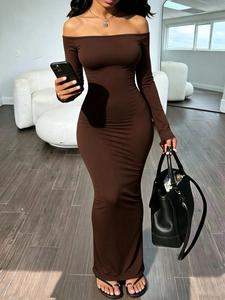 Vestido largo ajustado de un solo hombro para mujer, sin mangas y de ajuste entallado, extra largo para las cuatro estaciones; moda elegante y cómoda