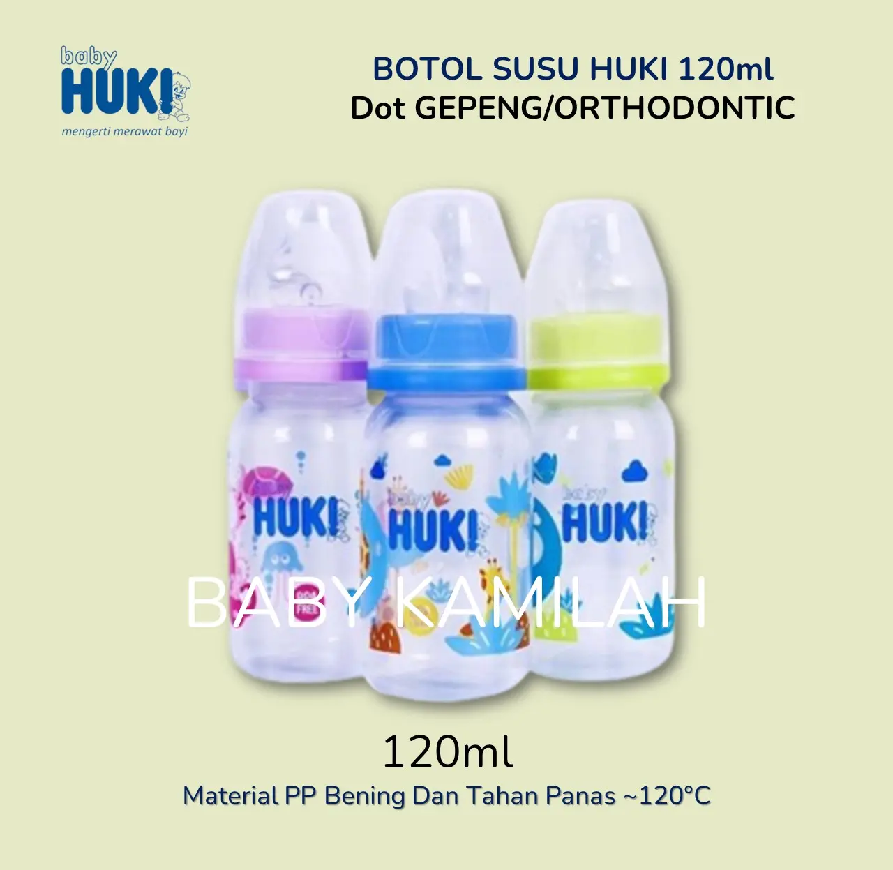 HUKI Botol Susu Dot Gepeng 120ml / Botol SUSU HUKI 120ml dot gepeng