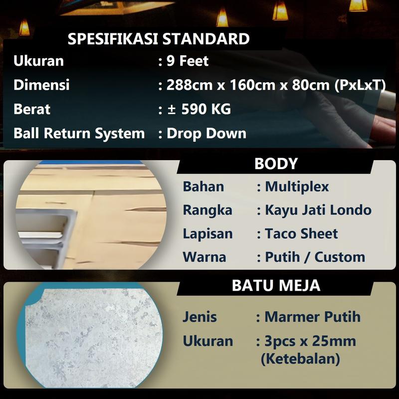 ANTASENA - Meja Billiard 9 Feet Lokal Kualitas Import 1