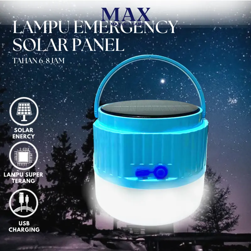 Lampu Emergency Tenda Camping Gantung LED SOLAR PANEL & USB 3 Mode Putih S-3329 Tahan 6-8 Jam Power Failure Emergency Night Market Outdoor Camping 0
