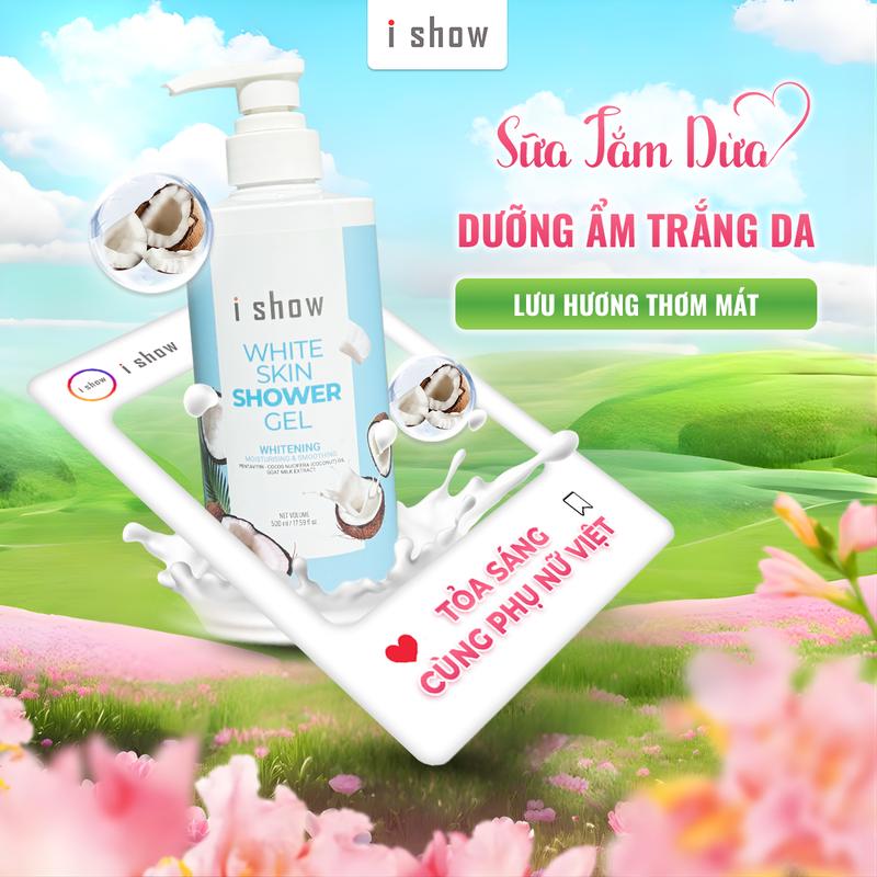 Sữa Tắm Sáng Da Chiết Xuất Dừa Và Sữa Dê Dưỡng Ẩm Và Cải Thiện Sắc Tố Da I SHOW White Skin Shower Gel