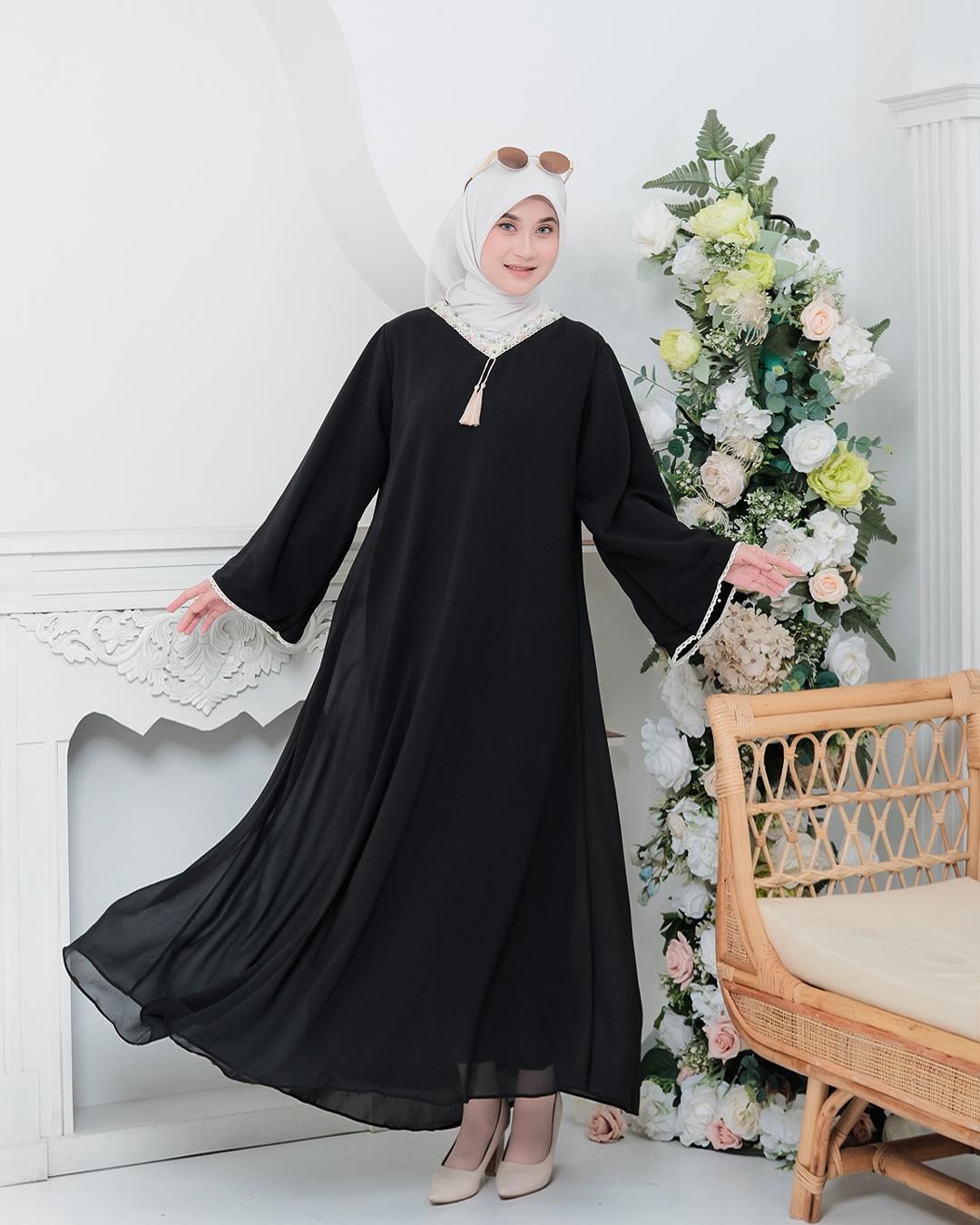 Kaftan Sultan Mewah Simple Tangan Panjang - Gamis Muslim Wanita Dewasa Remaja Bahan Ceruty Premium