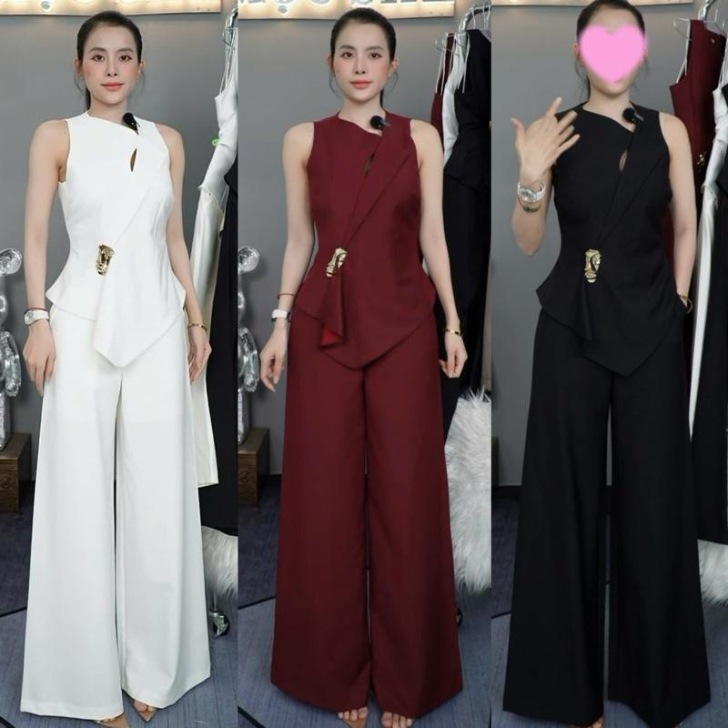 T700- Set thiết kế áo kiểu kèm tag- quần ống rộng dáng A cạp cao Mộc She