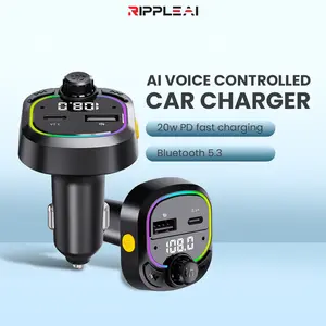 Ripple AI Car Charger RAI-C001 2 Port Fast Charging USB FM & Bluetooth Transmitter Voice Control MP3 dengan Kontrol Suara Canggih dan Konektivitas Bluetooth