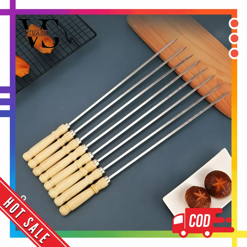 Tusukan Sate Bbq Stainless Steel / Reusable Stainless Steel Alat Tusuk Daging Panggang BBQ untuk Dapur/Camping/Piknik Tusukan Buat Bakar 0