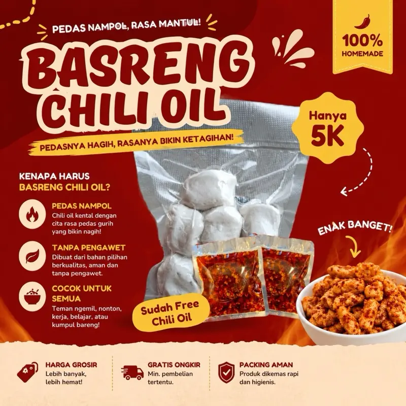 Basreng Chili Oil Pedas Kering Camilan Makanan Food Snack Spicy Sensasi Pedas Nikmat untuk Waktu Santai Keripik Cemilan