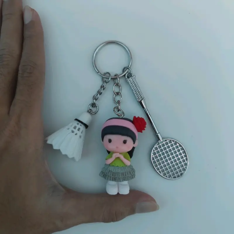 Gantungan Kunci Raket Shuttlecock Karakter Cewe Lucu - Keychain 4