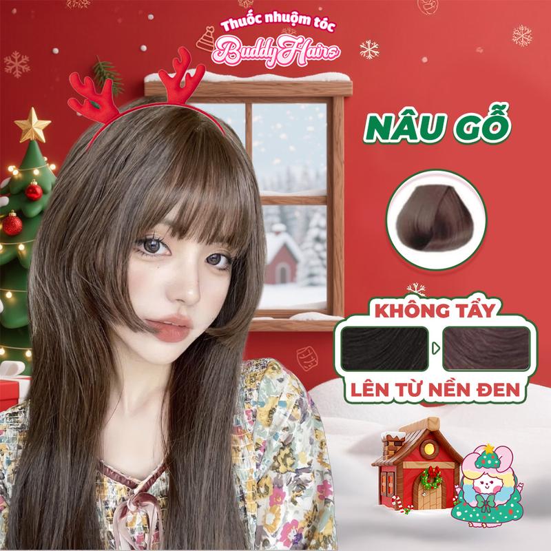 Thuốc nhuộm tóc NÂU GỖ không cần dùng tẩy tóc Nâng tone của Buddyhairs,Buddy.hairs Buddyhair