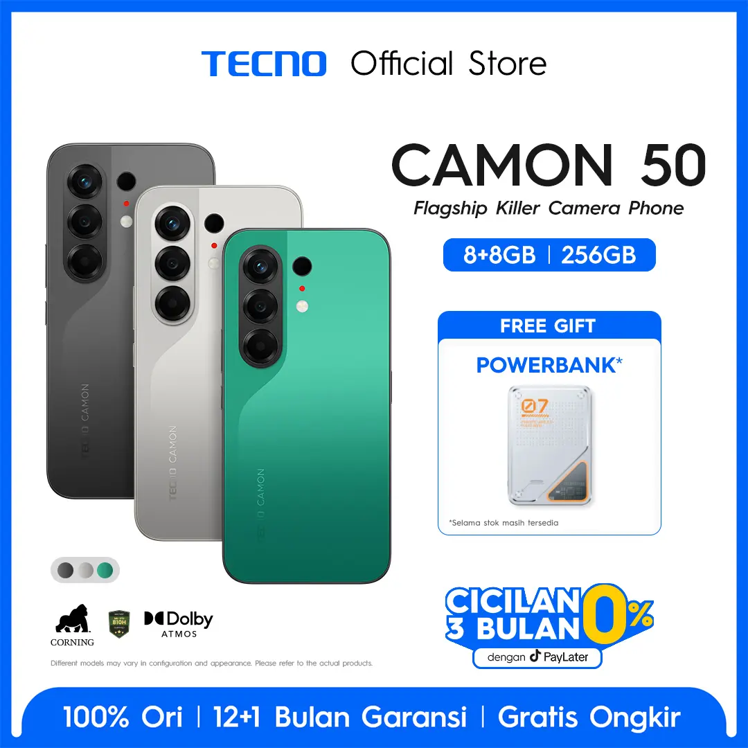 [NEW] [SUPERZOOM FLASHSNAP] TECNO CAMON 50 8GB+8GB*/256GB, 50MP Sony + 8MP Ultra Wide, 32MP Front Camera, 1.5K 144Hz AMOLED, Mediatek Helio G200 Ultimate , IP69K, 45W Ultra Charging, camon50