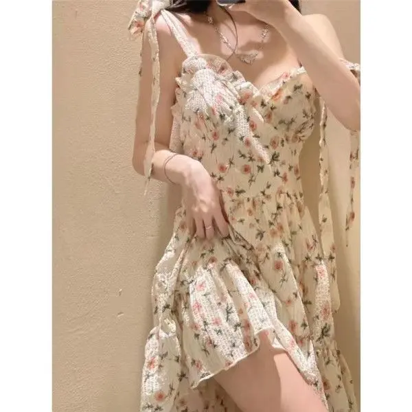 Casual and fashionable camisole dress for women, a summer niche new style temperament floral short skirt, easy to match Womenswear Lingerie Comfort Print