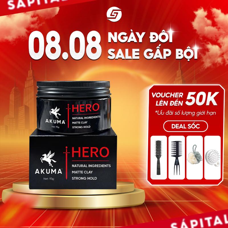 [Tặng gôm Hero] Sáp vuốt tóc Akuma Hero - Sáp vuốt tóc cho mùa hè, giữ nếp cao, không bóng, phù hợp mọi chất tóc