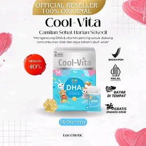 CoolVita DHA Gummy  –Suplemen Nutrisi Otak, Dukung Tumbuh Kembang Otak Optimal & Pengelihatan Anak, Gummy Halal Rasa Mix Apel, Mangga dan Jeruk , BPOM & HALAL
