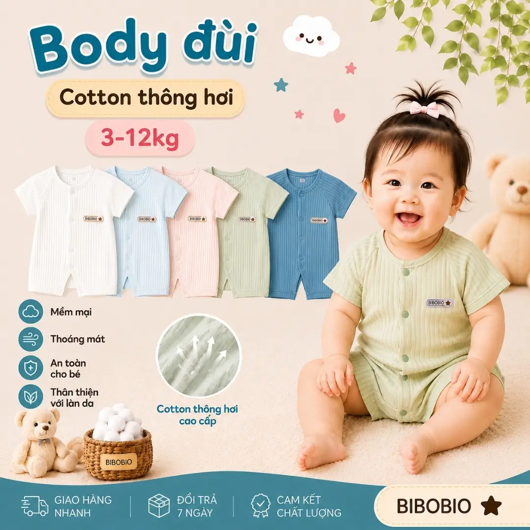 Bộ áo liền quần ngắn tay dành cho trẻ em 0-2 tuổi ( Chiều cao dưới 86 cm), chất liệu vải cotton-BD08
