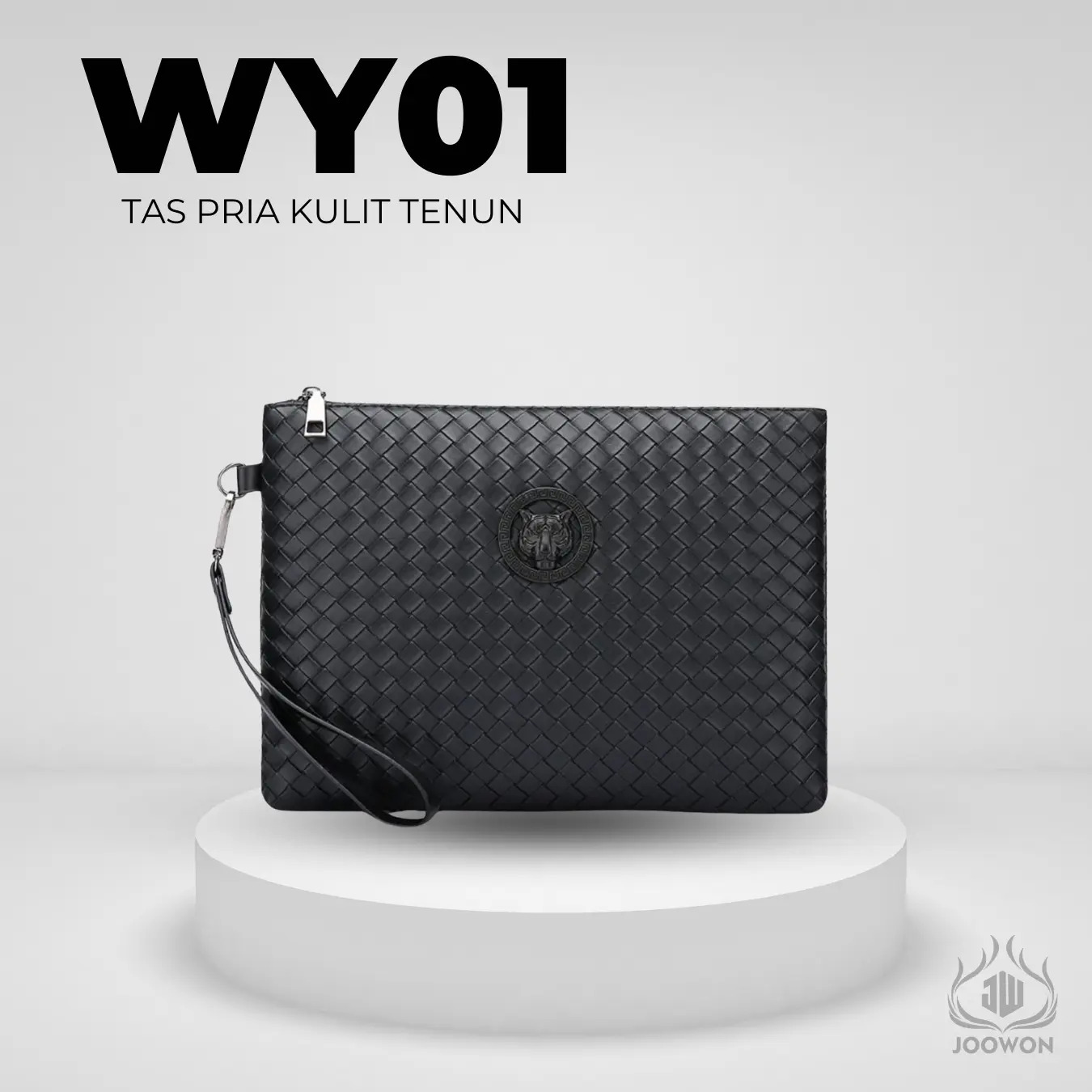 Joowong Tas Tangan Pria Clutch Bag Pria Model Tenun Elegant - WY01 Hitam Kulit
