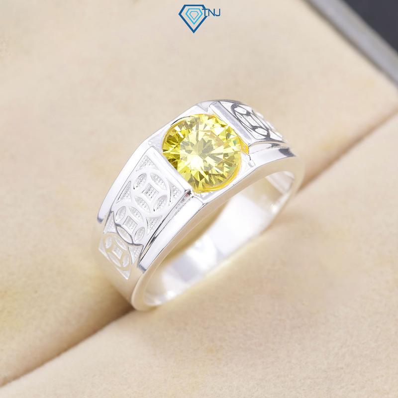  Nhẫn nam bạc 925 hình kim tiền đính đá vàng sang trọng cá tính NNA0848 - VANG 