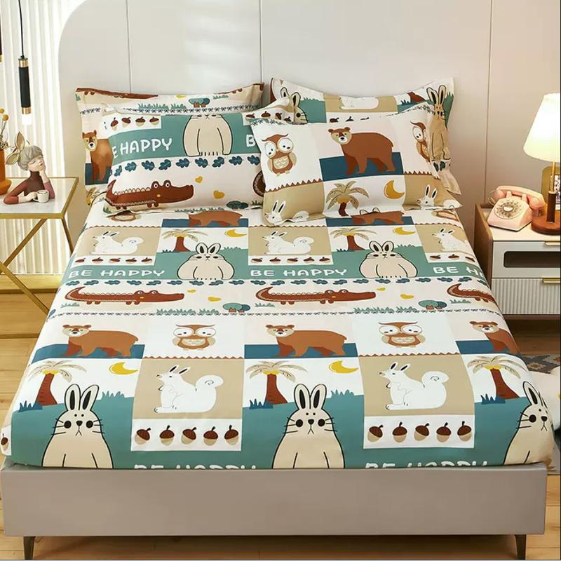 Product Introduction of Pure Cotton Fitted Sheet and 2pcs Pillowcases Kids Mattress Cover Protector Four Corners with Elastic Band 16 Sizes 100% Cotton 21