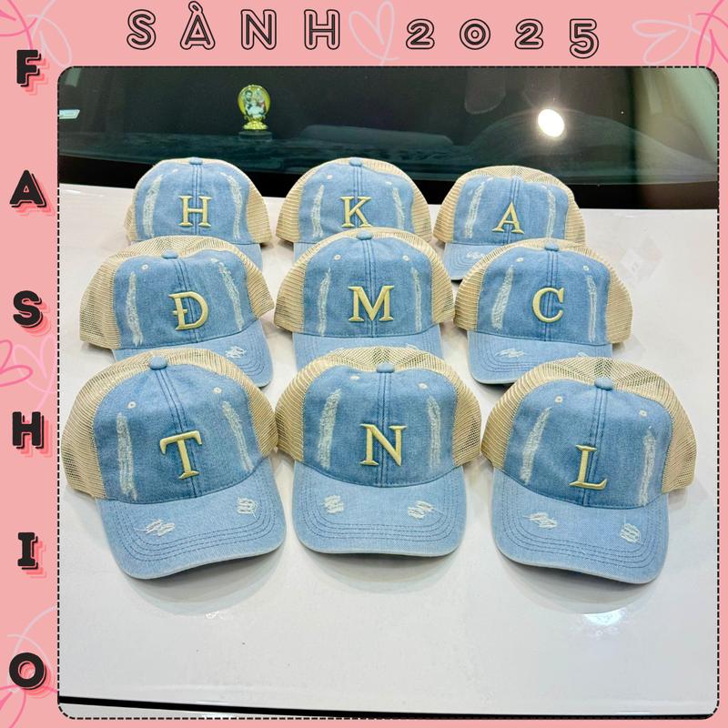 Mũ Lưỡi Trai Nam Nữ Jean Phối Lưới Thêu Chữ Cái Nón Kết Form Mềm Vải Denim Cao Cấp Sành Fashion