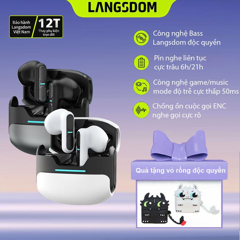  Tai Nghe Bluetooth Gaming Langsdom Theta Bass trầm ấm Độ trễ cực thấp 50ms Pin tổng 21h Míc chống ồn ENC Chống nước IPX5 