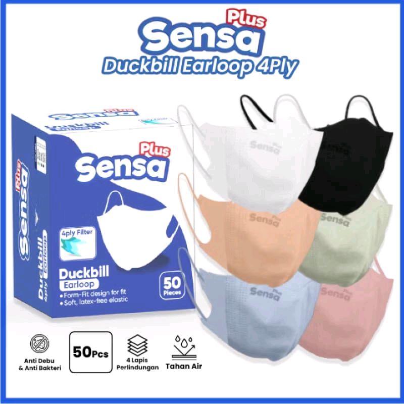 Masker Duckbill 4ply Earloop Sensa Plus Isi 50 Pcs - DB Sensa Earloop 4Ply Shrimp, Repack 25 pcs