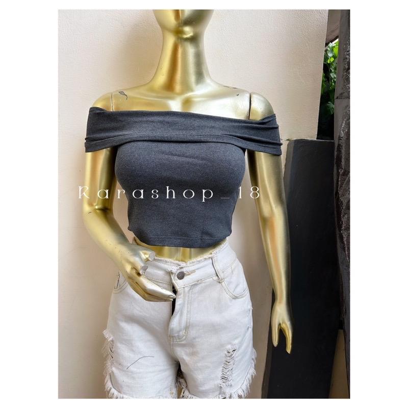 Crop top sabrina moika rib polos  Atasan Wanita 3