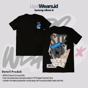 Baju Kaos Hitam Premium kualitas, Reguler Cowok & Cewek dengan motif "Stecu Stecu". Bahan 100% Cotton Combed 24s.