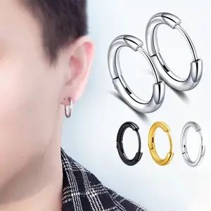 Anting-anting melingkar polos kawat baja titanium setebal 2,5mm untuk pria dan wanita(1pcs)