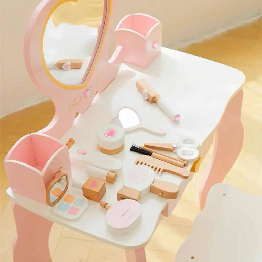 Wooden dressing table toy set, children girl makeup, birthday gifts