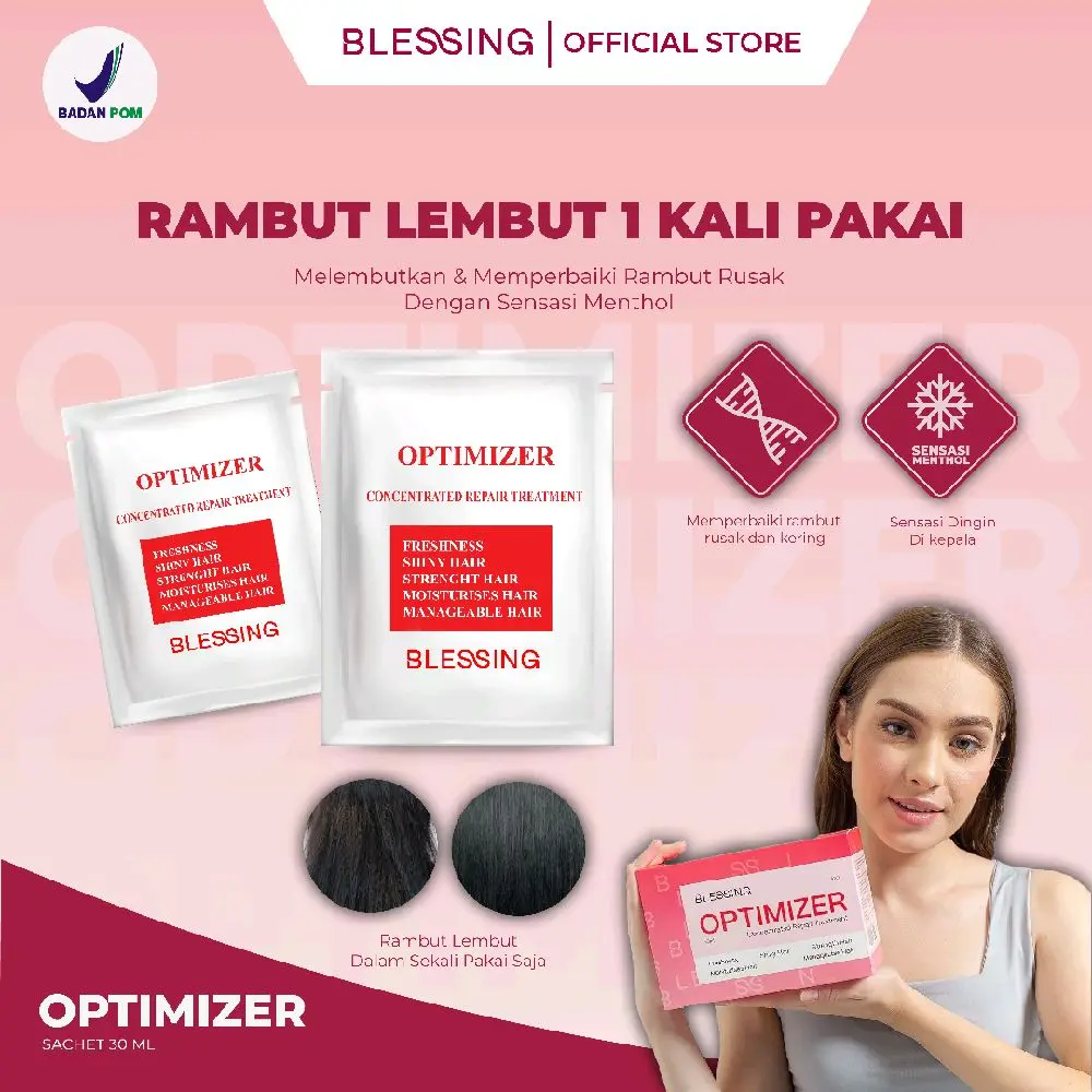 BLESSING Optimizer Sachet 30 Ml ( 3 Pcs ) | Hair Vitamin Treatment | Best Hair Mask Spa with Ginseng Menthol | Perawatan Rambut Untuk Rambut Rusak Conditioner Extract Haircare Ketombe