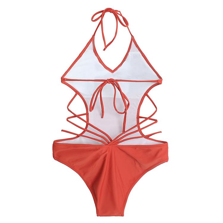 Product Introduction of Women's One Piece Swimsuit Neck Double Straps Crisscross Back Tie Bathing Suit 9