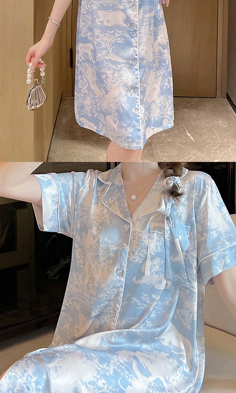 Product Introduction of Summer pajamas nightdress women thin short-sleeved shirt medium long home clothes can be worn outside 23