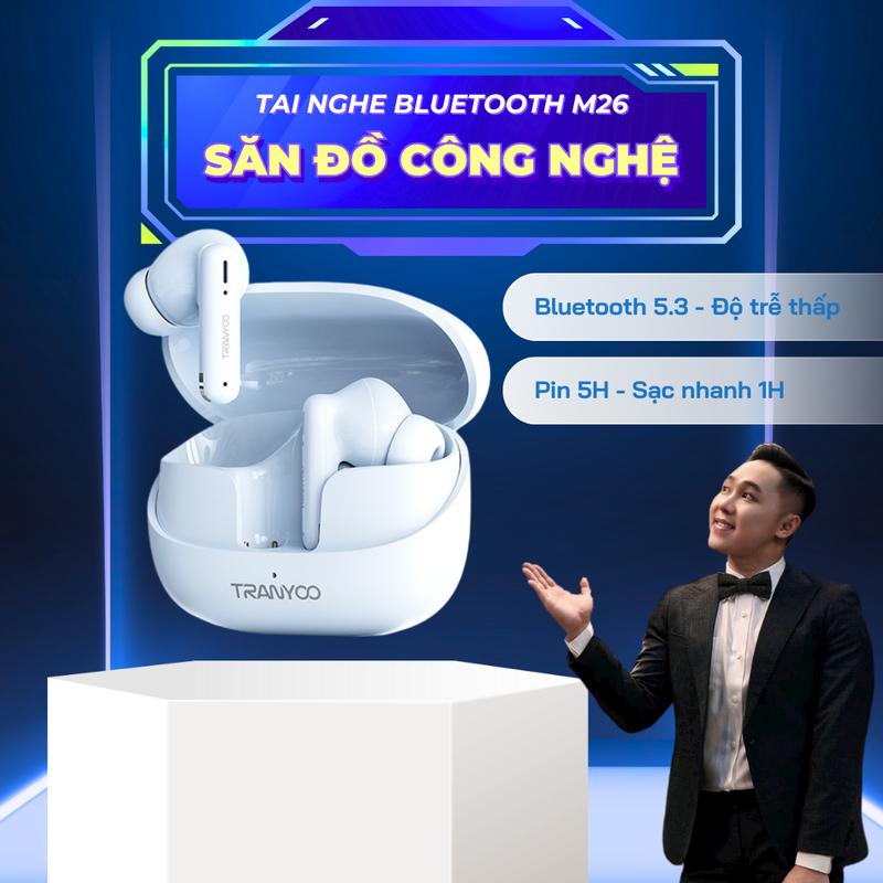 ĐỘC QUYỀN VINHBANHBO Tai Nghe Bluetooth T-M26 Bluetooth 5.3 Khử Tiếng Ồn Thông Minh Chức Năng Nghe Gọi Chơi Game Thời Lượng Pin Lên Đến 6 Giờ - Bảo Hành Chính Hãng Nhét Tai Nghe Nhạc Earphone di động trong tai bass sound