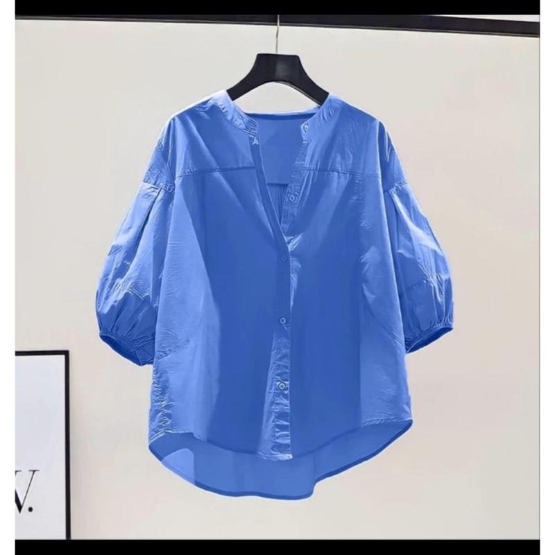 NANDO KEMEJA KASUAL WANITA LENGAN BALON 3/4 BAHAN KATUN POPLIN PREMIUM KUALITAS IMPORT 8181 2