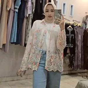 Blouse chifon Bordir Impor* kore*  LD110  , Ready 4 warna Wanita Baju Muslim