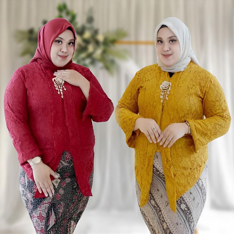 Setelan Kebaya Jumbo Ld 130 Baju Kebaya kondangan Big Size Floy Brokat Lengan 7/8 0