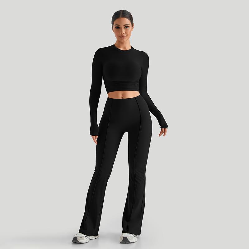 Mooslover Women High Waisted Slim Fit Flare Leg Pants 3