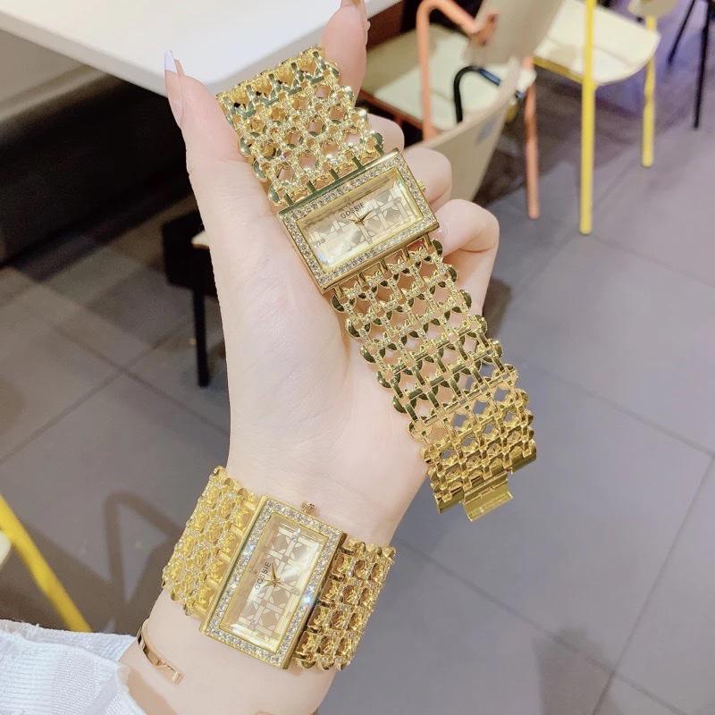 Đồng hồ Nữ Dáng lắc vòng tay bảng to ,độc lạ,sang trọng,full viền dây đá lấp lánh, Tặng PIN DỰ PHÒNG Đeo Tay Voi Watch Women