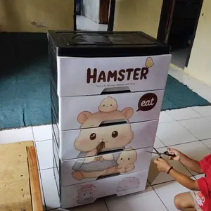 CS Lemari Pakaian Non Kunci Plastik Kiyomi Hitam & Putih 4 5 Susun Motif Lucu Rak Baju 4 5 Laci Serbaguna