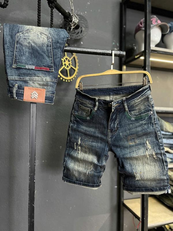 [2 Mẫu Quần Short Jean JD622-JD693 ] Quần Short Jeans Nam Màu Xanh Đậm & Xanh Was Gân Rách Mạng Chỉ Túi Viền Chỉ Đỏ Mẫu Mới  QS1990-QS2031