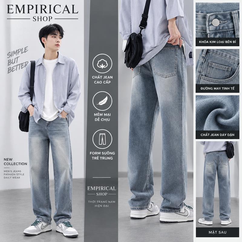 Quần Jean Nam Form Suông Rộng Wash Sáng Rách Gối Phong Cách Hàn Quốc